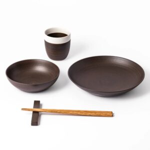 Cozy Japandi 4-Piece Dinnerware Set - Brown