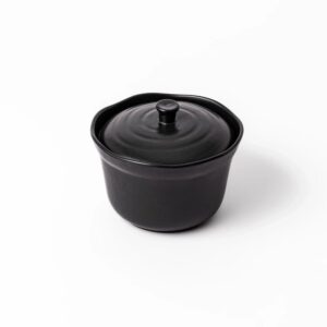 Black Ceramic Floral Ridge Rice Storage Bowl (Ohitsu)