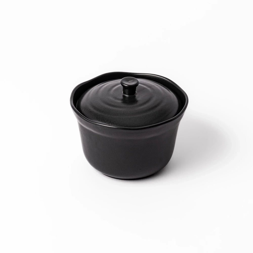 Black Ceramic Floral Ridge Rice Storage Bowl (Ohitsu)