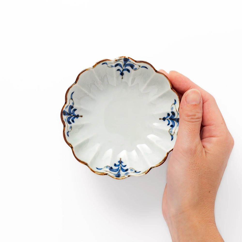 Floral Leaves Scalloped Pedestal Dessert Bowl - Image 2
